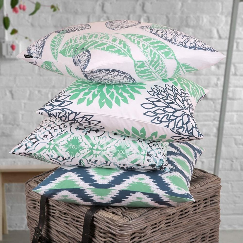 Four Decorative Throw Pillow Cushion Cover, Cyan - Picture 3 of 16